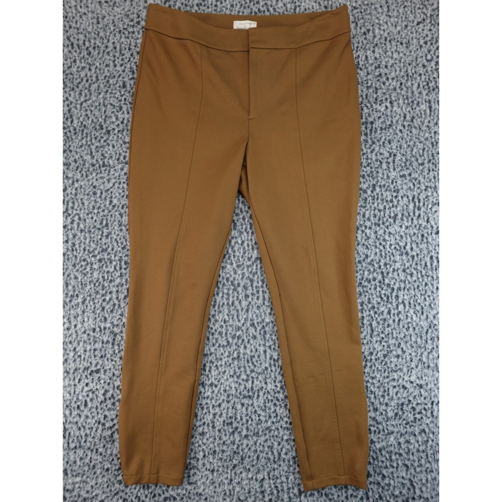 Anthropologie The Essential Slim XV Pants Women 12 Brown Ankle Zip Front Seam